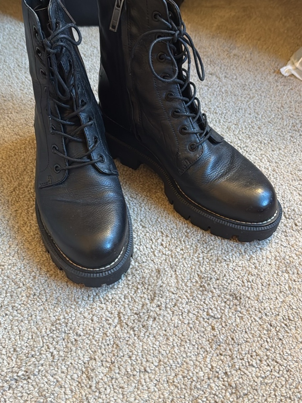 Sam Edelman Black Lace-Up Combat Boots with Lug Sole